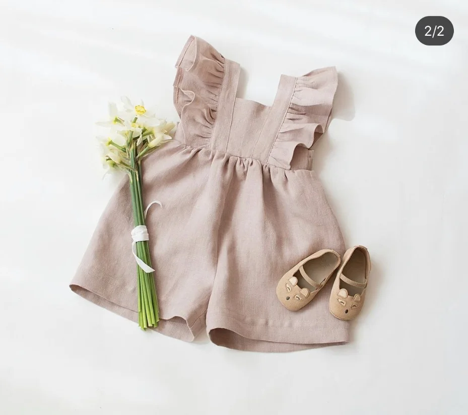 New Arrival Summer Cotton and Linen Jumpsuit For Baby Girls Ruffled Square Collar Casual Infant Newborn Romper Clothes
