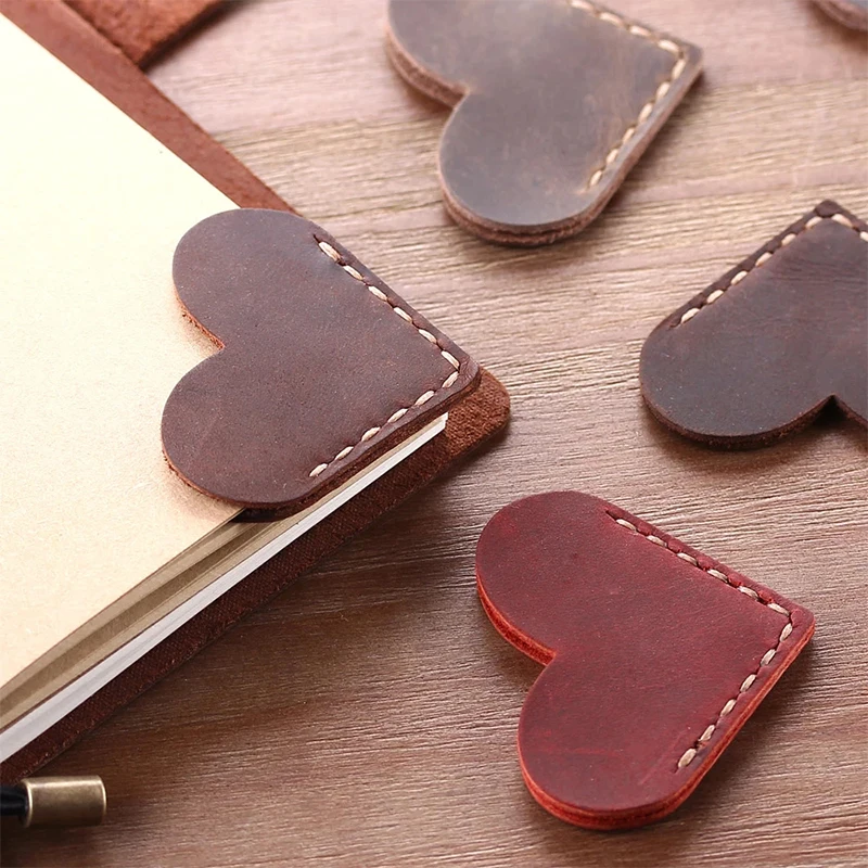 Custom Logo Handmade Vintage Heart leather bookmark Mini Corner Page Marker Genuine Leather Bookmarks Reader Teacher Gift