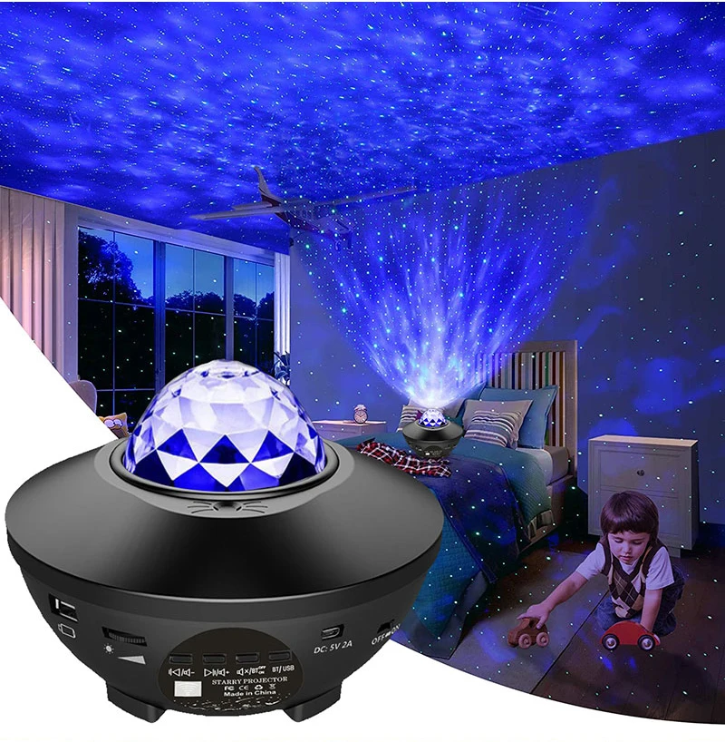 Ocean Wave Music Speaker with Nebula Cloud Ceiling Lamp Galaxy Night Light Projector for Home Birthday Party Decor USB Powered