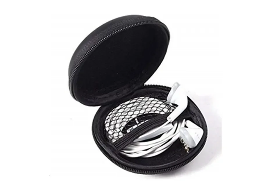 Factory wholesale carry outdoor durable leather case EVA shockproof hard shell headphone case for data cable headphone