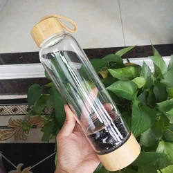 Wholesale Natural Crystal Energy Water Bottle Infused Gemstone Glass Bamboo Crystal Bottle