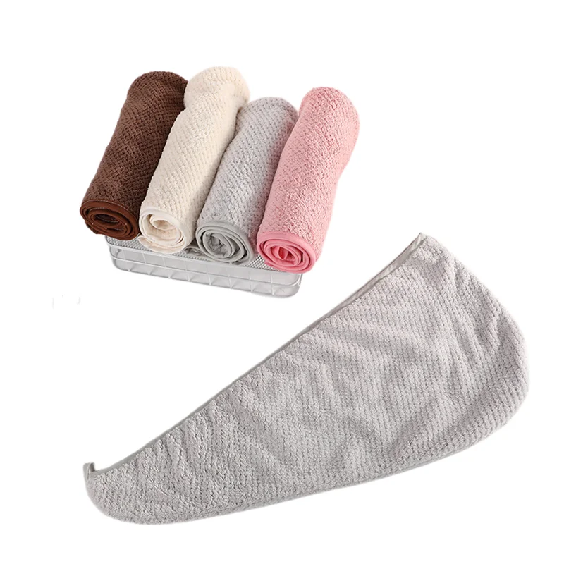 Custom Microfiber Hair Towel Wrap Coral Velvet Cotton Hair Drying Towel Turban Bath Hat With Button