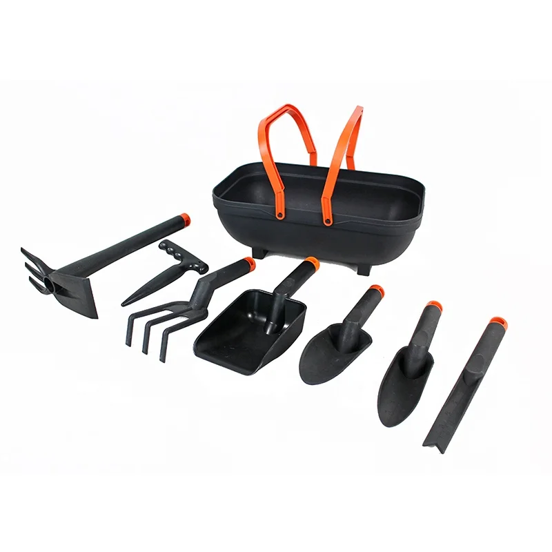 Quality Plastic Floral Garden Gardening Gadget Hand Tools Set Kit with Carry Basket