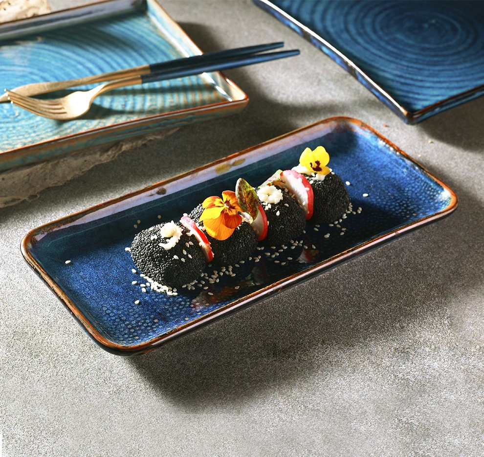 Керамическая посуда южнокорейские тарелки для суши фарфоровые причудливые синие реактивные пижамы