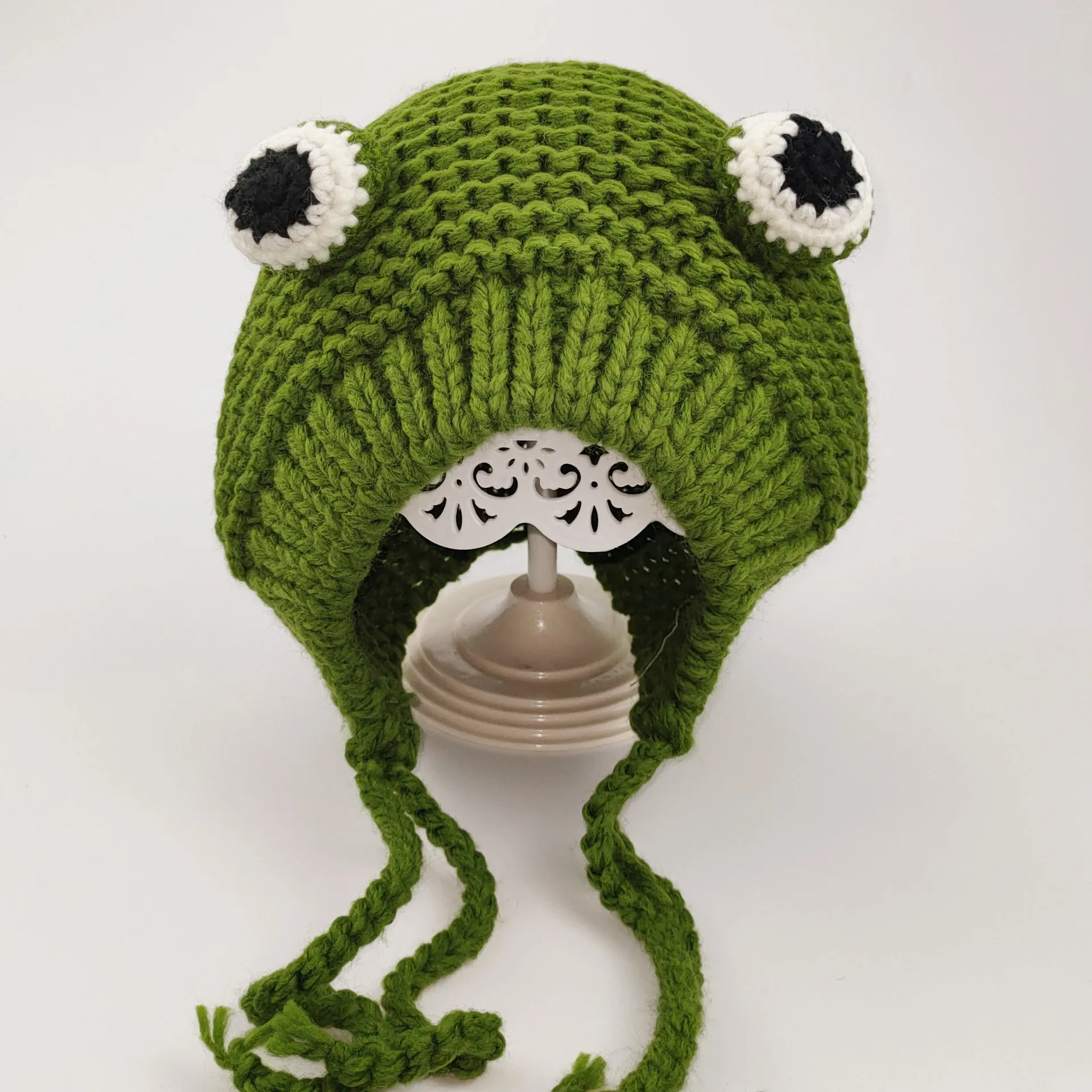 BSBH Children Outdoor Crochet Knitted Frog Headband Hat Beanie Cute Cartoon Big Eyes Frog Hats Winter Earflap Baby Kid Funny Cap