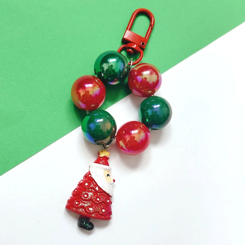 christmas santa iphone accessories strings of glass beads christmas 3d keychain christmas tree pendants