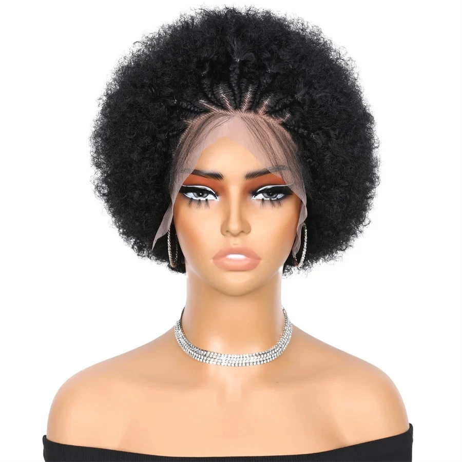 WXJ Fast Shipping Wholesale Brazilian Natural Hair 13*4 Lace Frontal Braid Afro Wig 100% Human Hair Short Pixie Curly Wigs