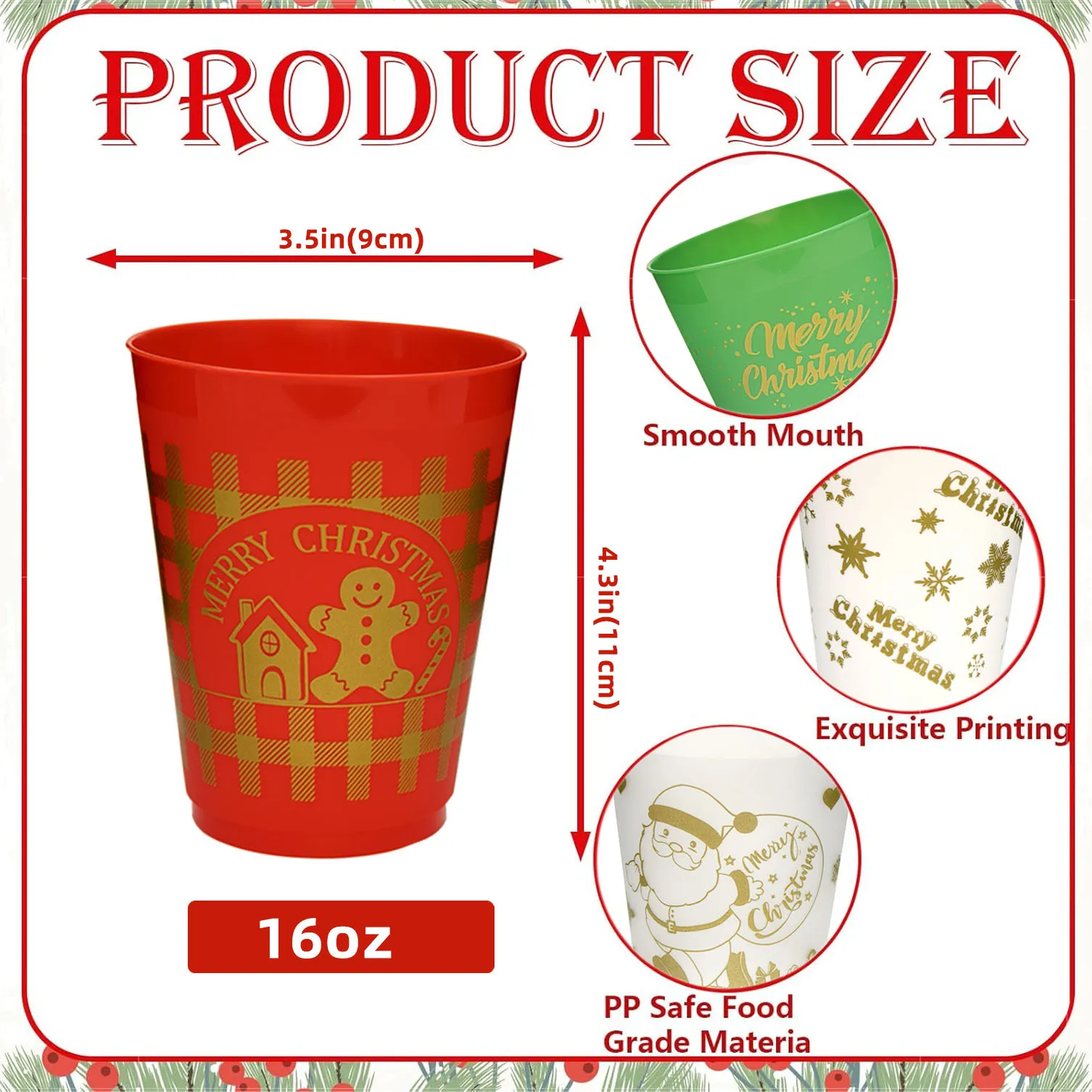Christmas Decoration Cups Bulk 16 oz Reusable Holiday Plastic Cups for Xmas Winter Party Favor Holiday Drinkware Supplies