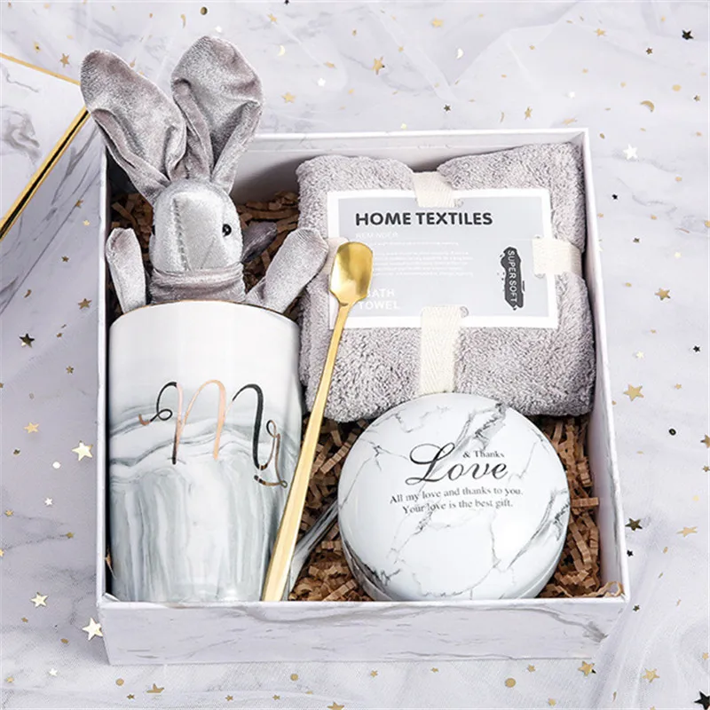 Оптовая продажа, мраморные кружки, Подарочные Наборы полотенец в виде кролика для Xmax, подарок на Новый год, День Святого Валентина, подарок на день рождения