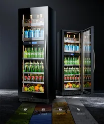 Полностью стеклянные вертикальные холодильники для напитков с подносом