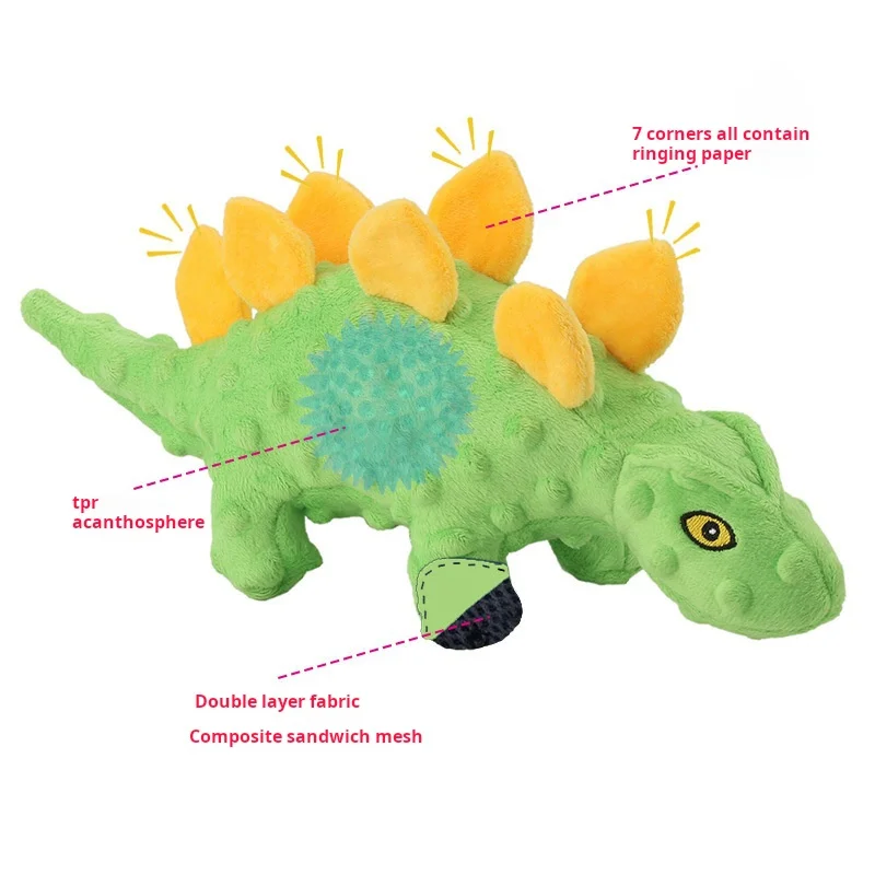 Fast Shipping Custom 33CM Green Blue Dinosaur Design TPR Rubber Ball Inside Pet Plush Dog Soft Weighted Squeaky Chew Toy