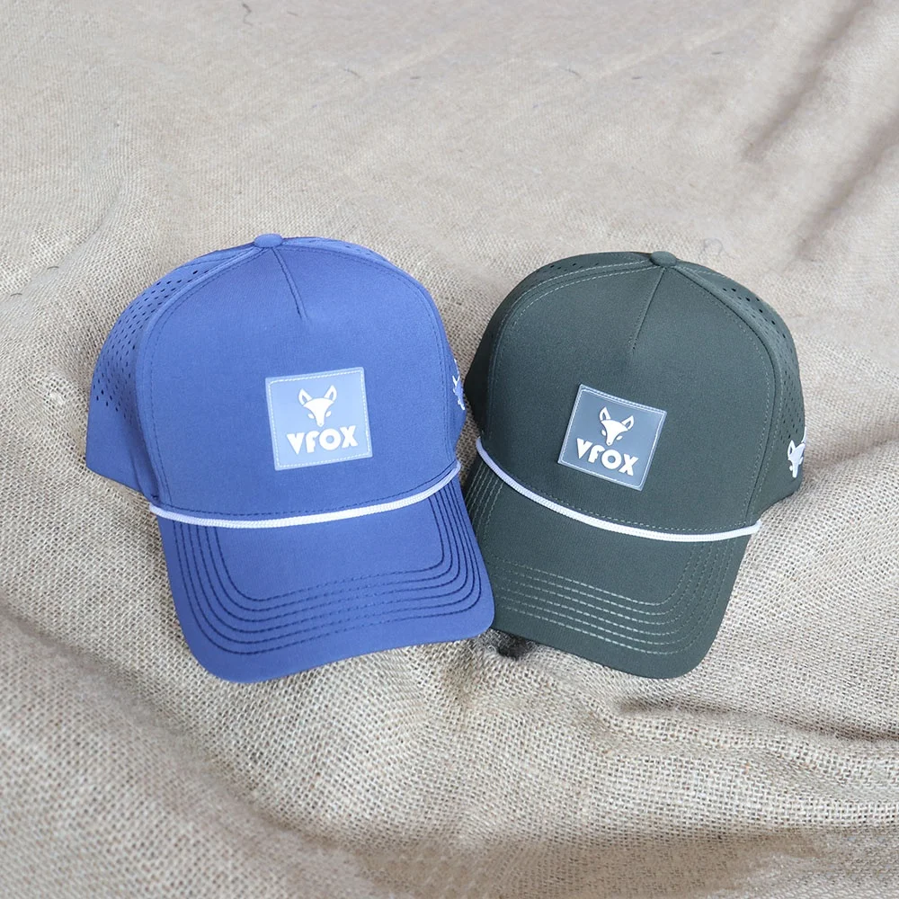 New fashion custom patch logo 5 panel waterproof polyester Sports Golf cap Laser cut perforated rope baseball cap