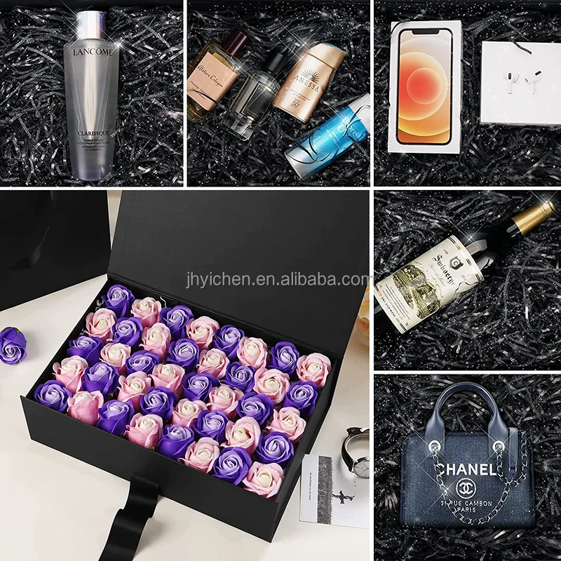 Hot Stamping Gold Logo Black Paper Christmas Gift Boxes Luxury Cosmetics Present Box For Promotion