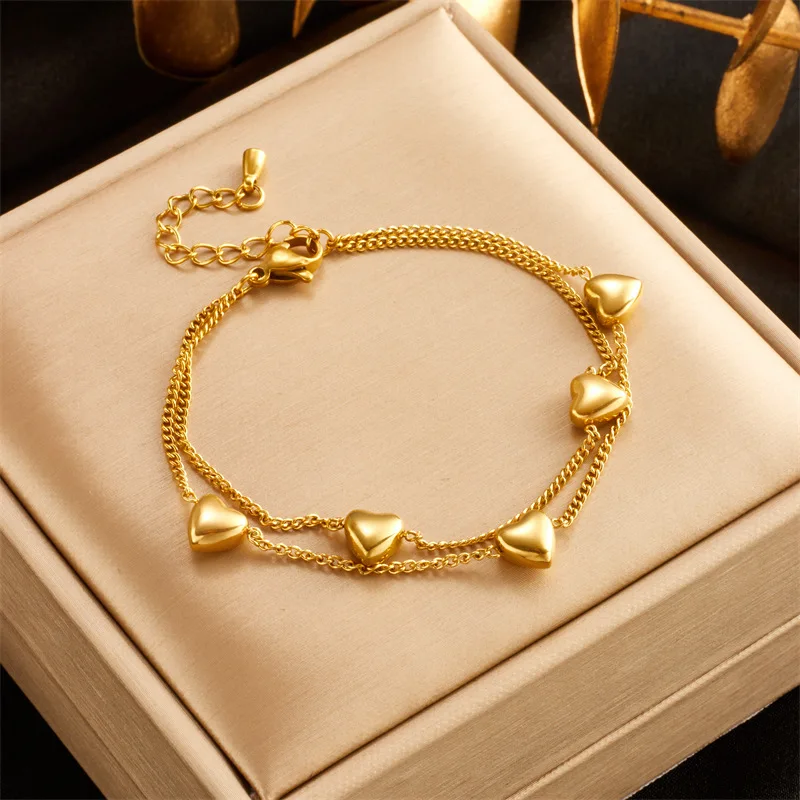 Thin Chain Double Layered Bracelet Stereoscopic Fullness Love Bracelets For Women With Short Tassel Premium Gold Eternal Jewelry