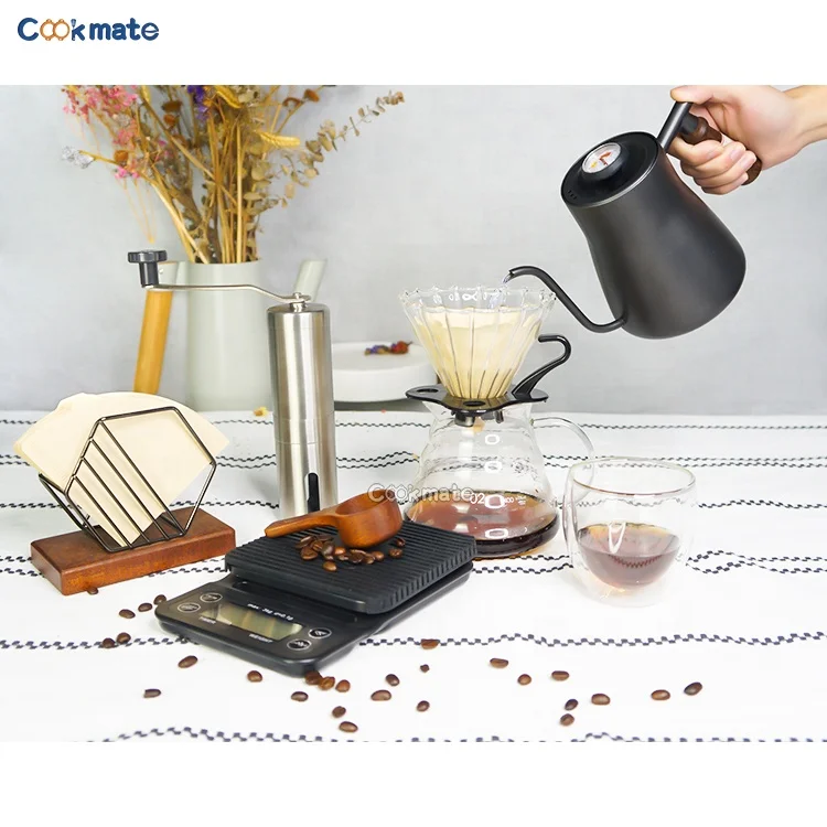 laminated coffee kettle with thermometer 850ML, V60 Paper Coffee Filter, dripper-Arabic Coffee pour set