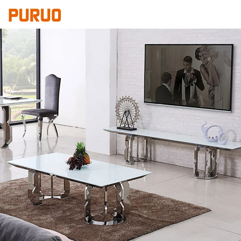 PURUO Marble Stainless Steel Stone Dining Table Designs