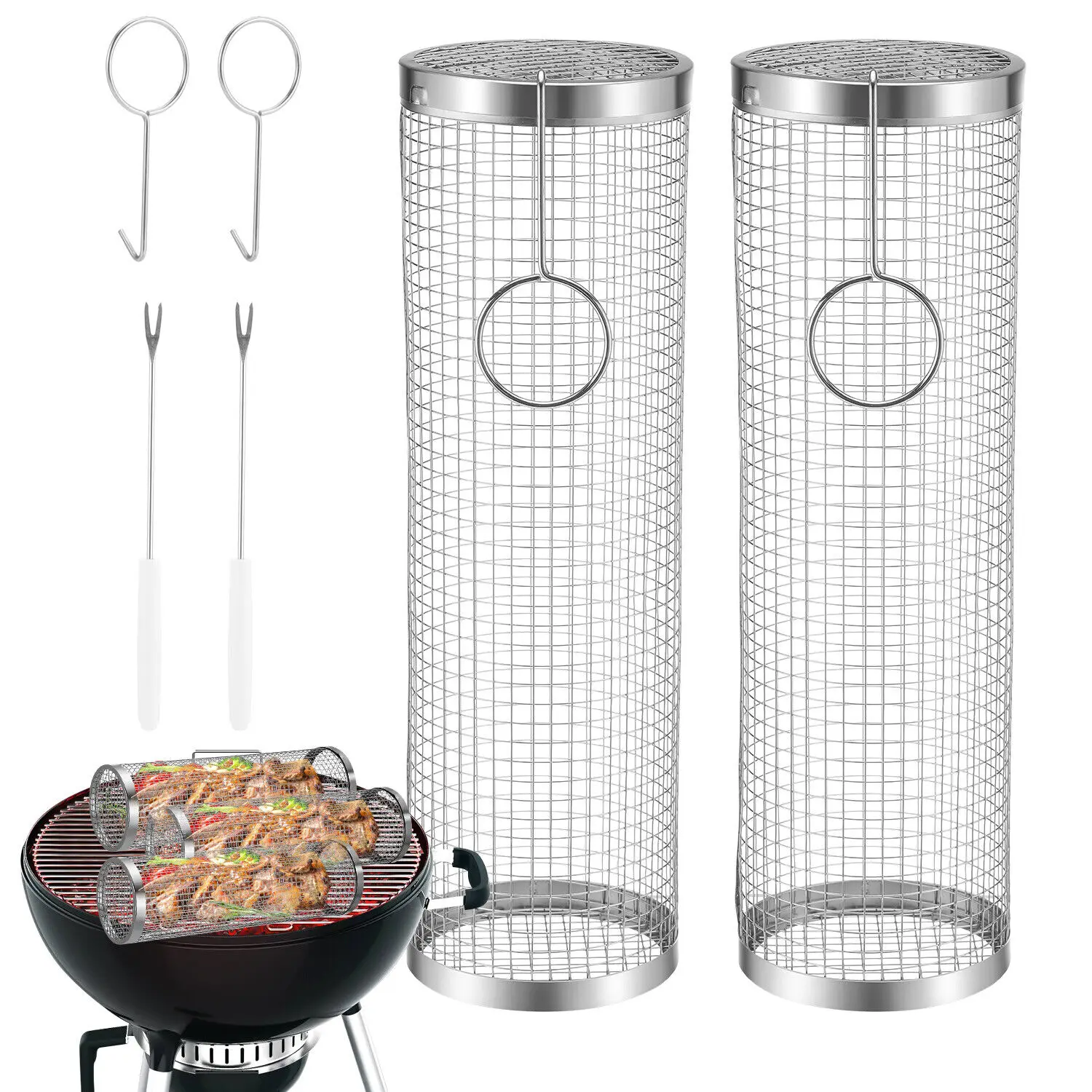 Rolling Grilling Basket Barbecue Grill Accessories Barbecue Rack Stainless Steel wire mesh