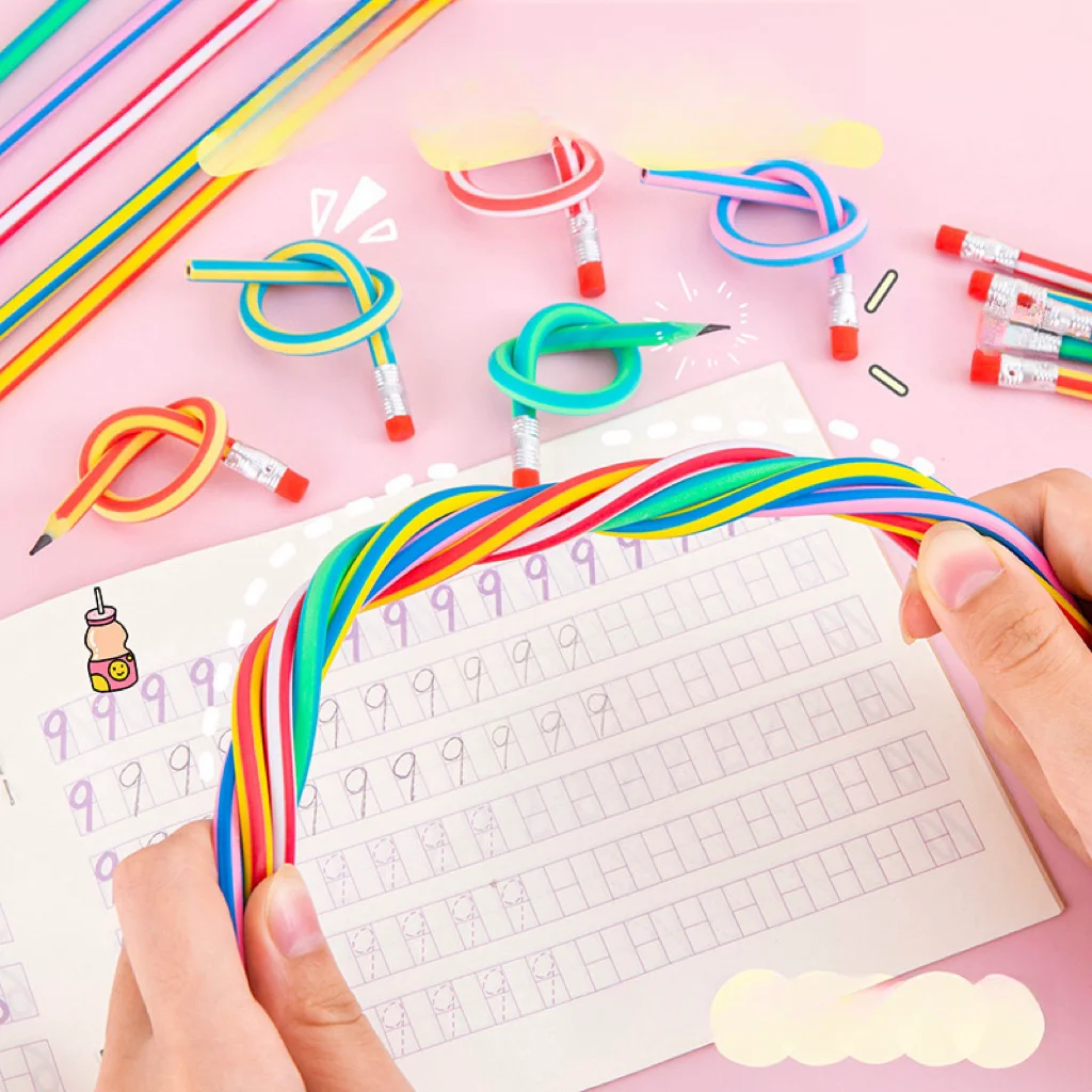 Wholesale folding non-stop pencil 30cm PVC color striped HB pencil primary school student stationery prize soft pencil