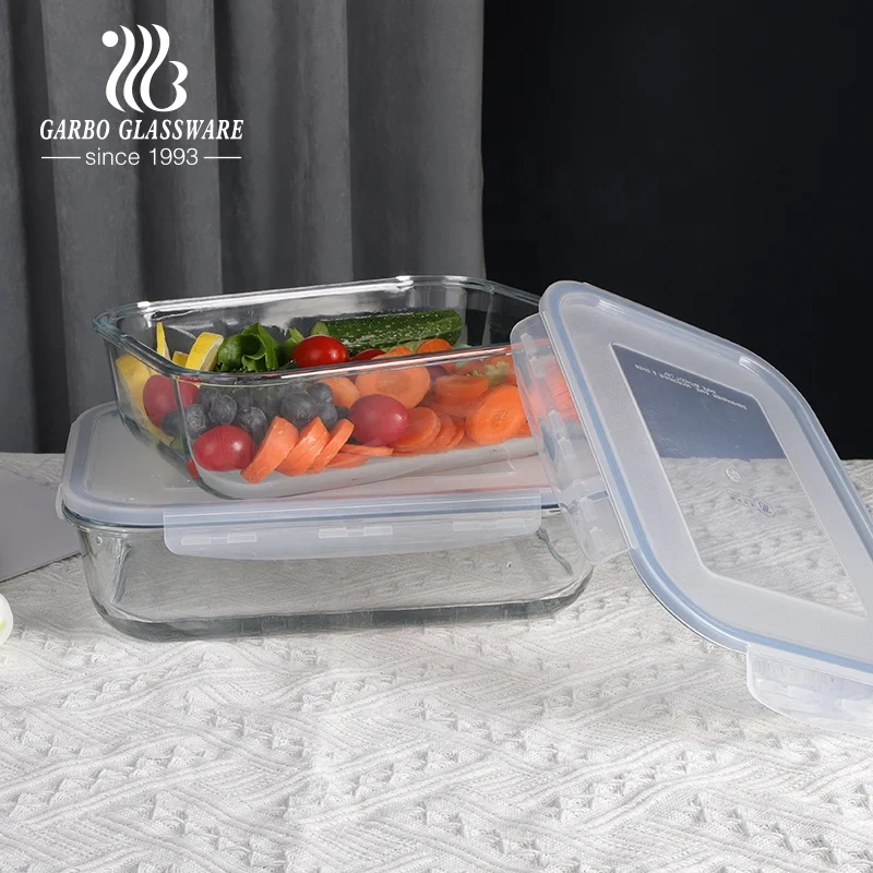 1L Glass Lunch Box With Divider and Lid Heat resistant glass food container