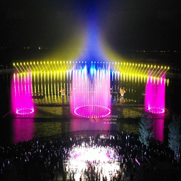 Rainbows Fountain Custom Design 3D Hologram Musical Dancing Water Fountain Show With Laser LED Lights Beam Light Effect