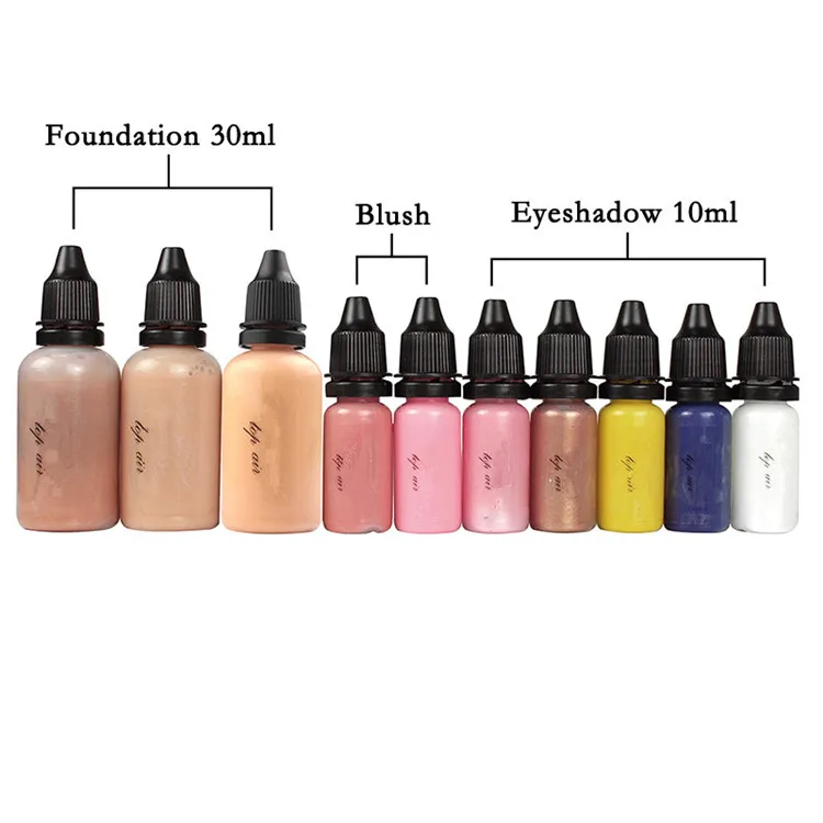 10 Bottles Airbrush Makeup with 3 Colors Air Foundation 2x Air Blush 5x Air Eyeshadow for Face Paint Makeup