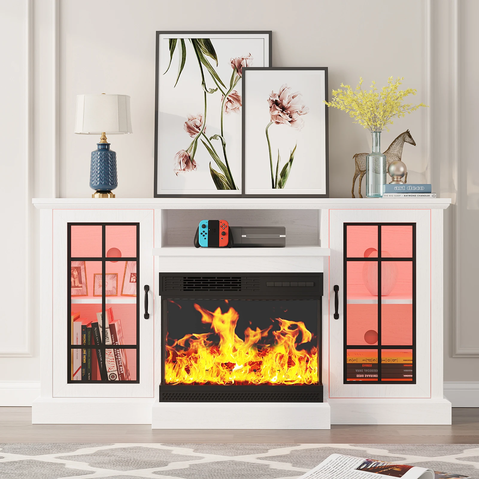 Wholesale Modern Luxury Living Room Furniture Popular Wooden TV Showcase with Fire Place TV Stand Cabinet Features Storage