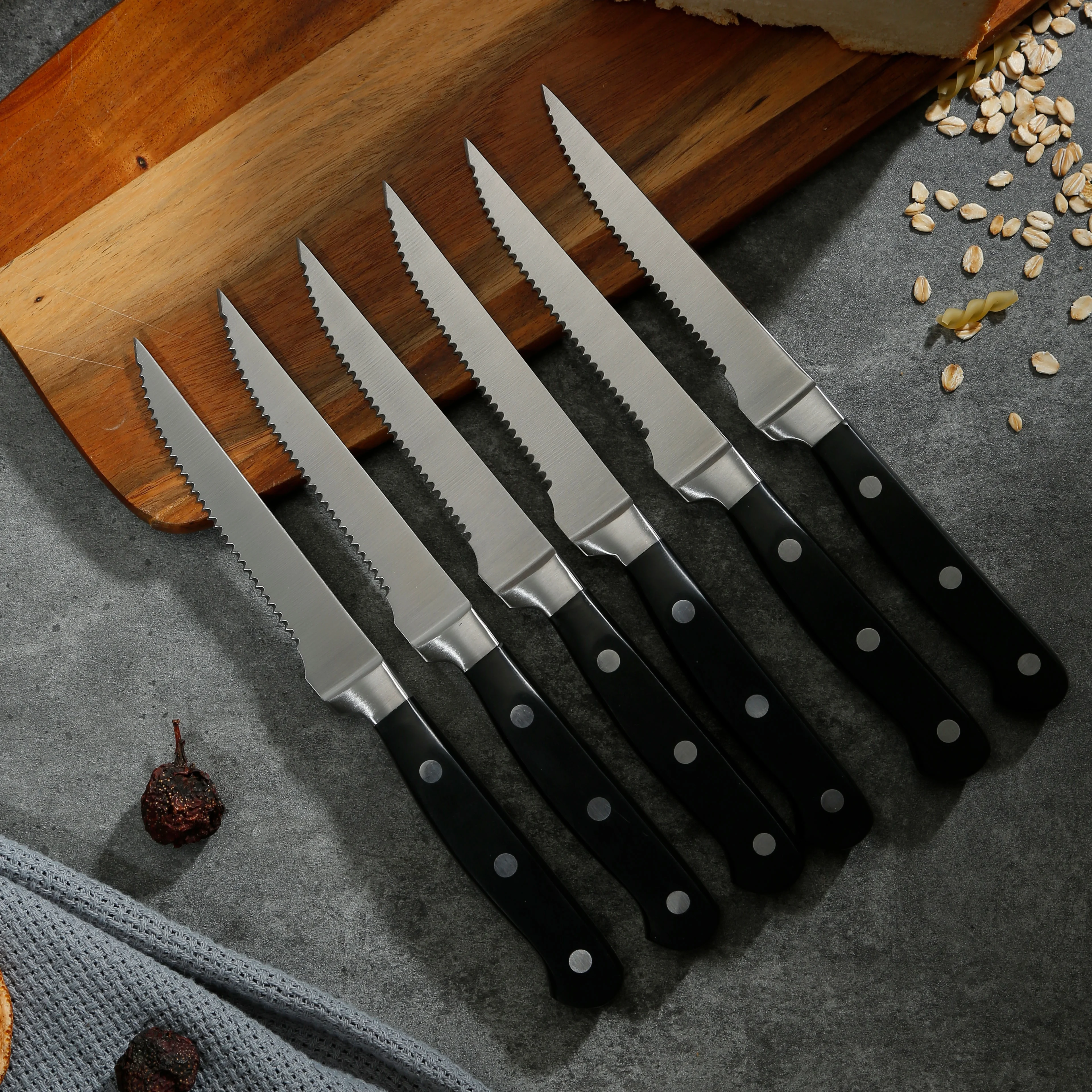 13-Piece Custom Stainless Steel Family Kitchen Knife Set Super Sharp Chef Carving Cooking Knives Wooden Knife Holder Cutting