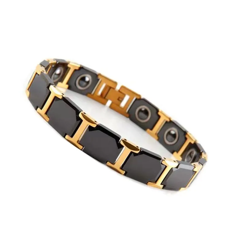 Good healthy bio energy bracelet 316L stainless steel ceramic hematite bracelet men jewelry