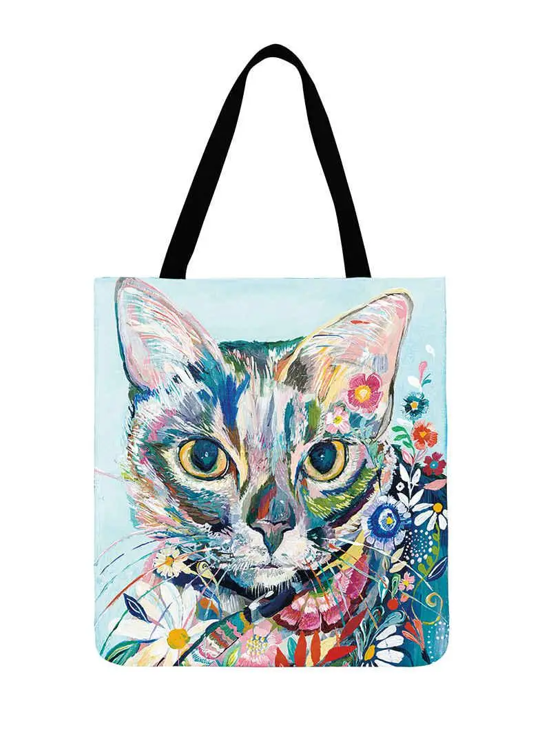 Ladies Shoulder Bag Watercolor Animal Painting Printed Tote Foldable Shopping Bag Outdoor Beach Bag Casual Totes