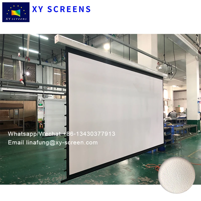 XYScreens 90-150 inch 4K Matt White Wall Ceiling Electric Motorized Tab-Tension Drop Down UHD Projection Projector Screen