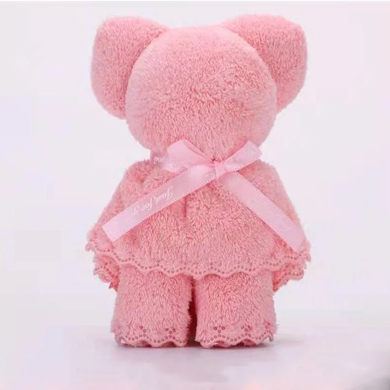Customized Pink Coral Fleece Towel Solid Color Lovely Bagged Little Bear Towel