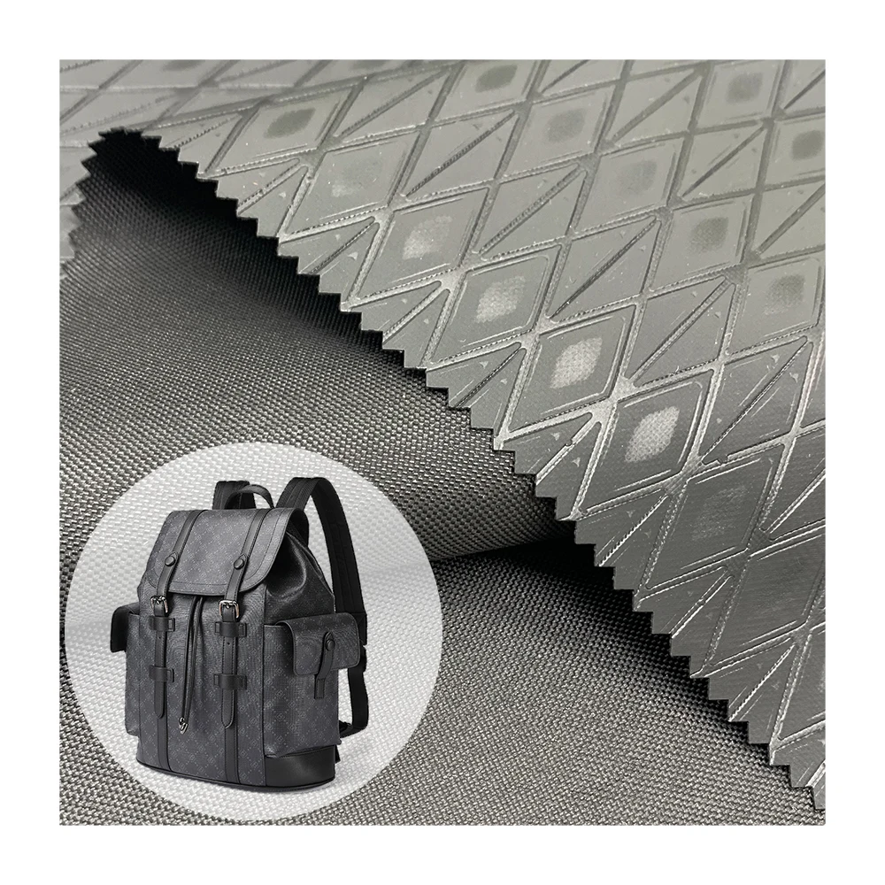 Wholesale waterproof 600D oxford fabric PVC coated rubber surface fabric rhomboid embossed fabric for bag