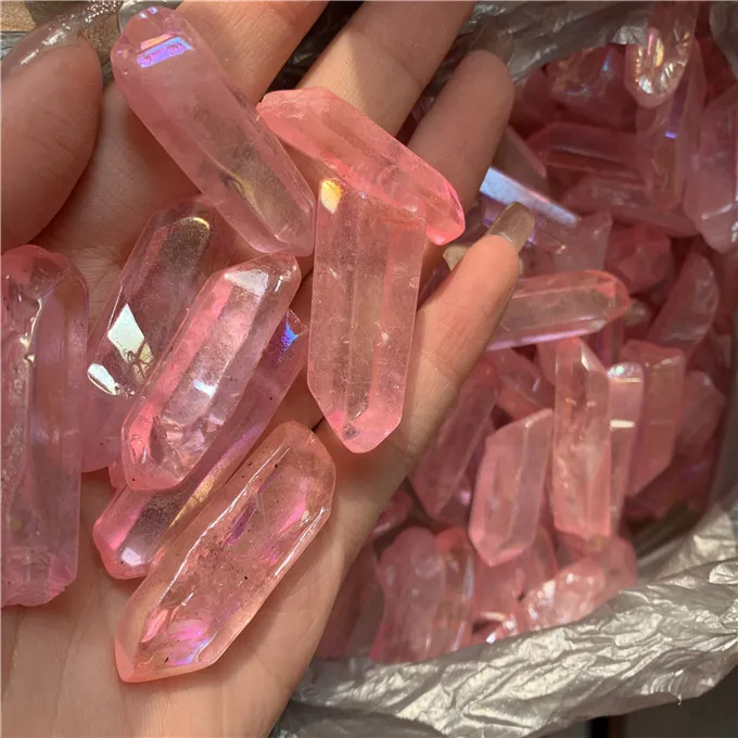 High Quality Natural Pink Aqua Aura Spirit Quartz Healing Crystal Stone Points For Home Decoration