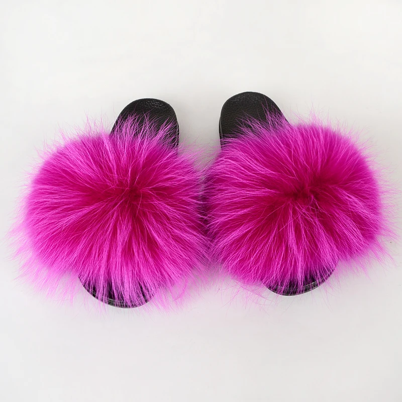 
Cheap Price Mink Fur Brown Color Soft Fox Fur Women Girl Winter Fur Sliders Slippers For Women 