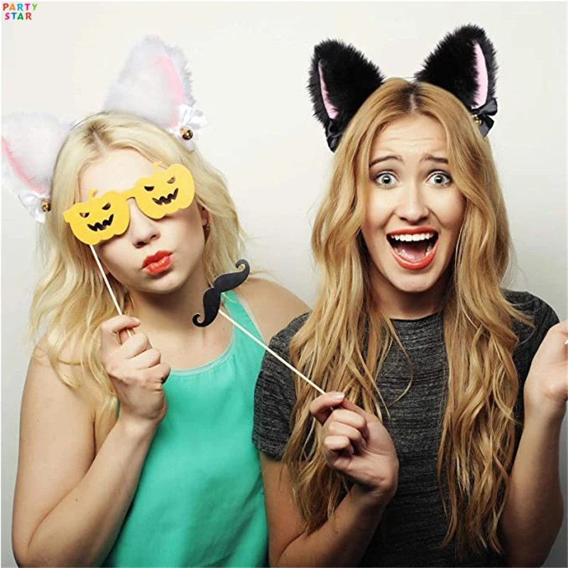 Hot Sale Party Halloween Headband Ribbon Bow Bell Plush Hair Accessories Cute Cat Ears Girl Headdress
