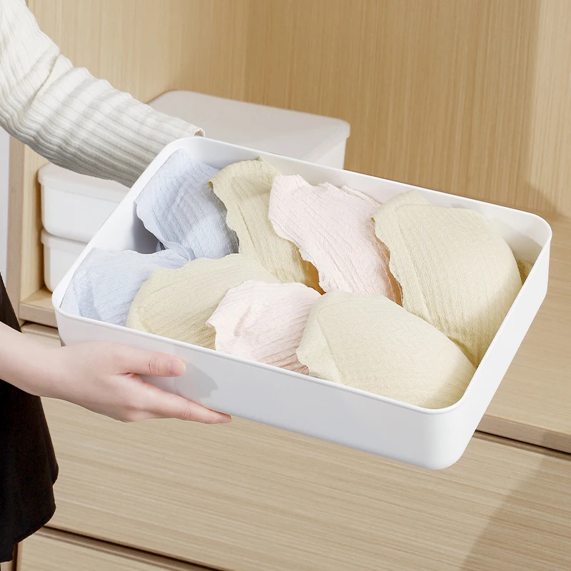 Wardrobe Drawer Thickened Anti-microbial Socks Underwear Bra Panties Clothes Divided Storage Box with Lid Plastic Opp Bag White