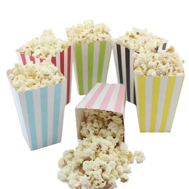 Greaseproof Popcorn Containers Auto Pop-Up Popcorn Boxes Mini Pop Corn Buckets Polka Dots Colorful Striped Open Top Popcorn Box