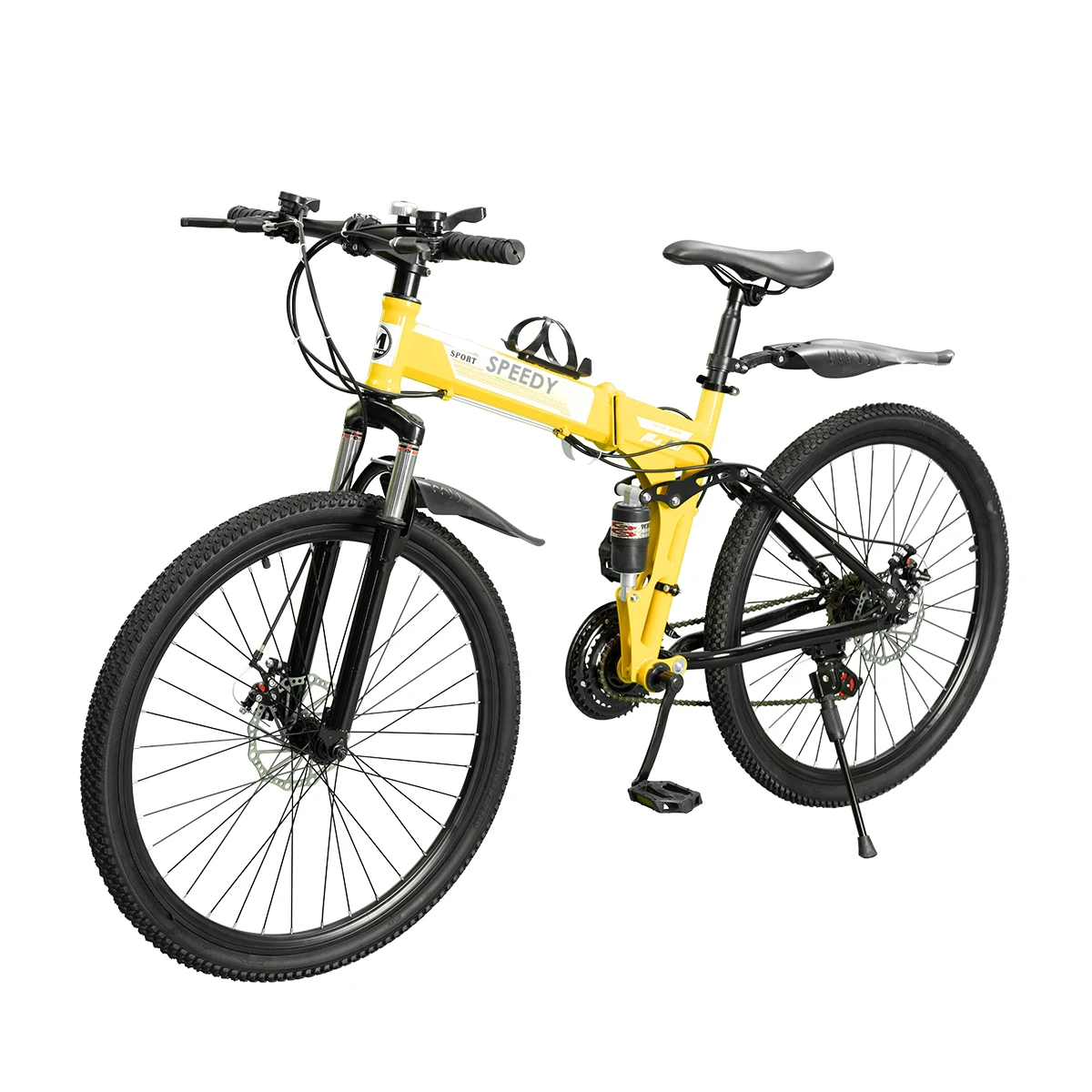 2024 Folding Bike 26 Inch Foldable Bicycle 21 Speed High Carbon Steel Shock Absorbing Front For Full Suspension Adults Mountain