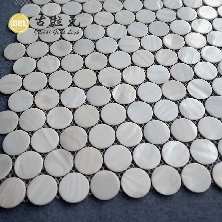 White Mother of Pearl Shell Round Shape Tile for Kitchen Backsplashes, Bathroom Walls, Spas, Pool