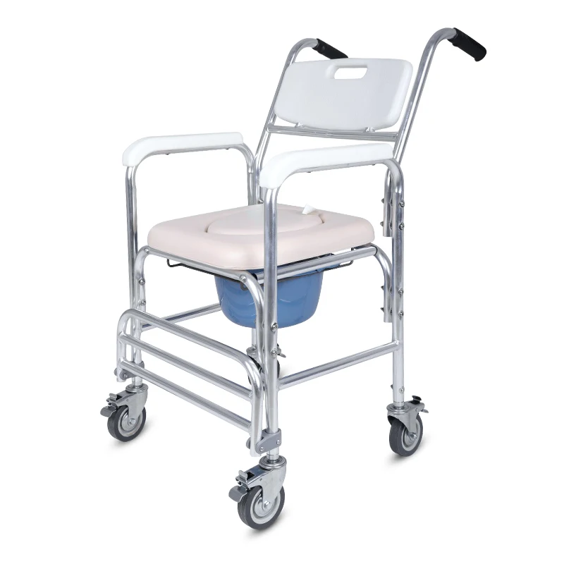 Chinese Manufacturer Aluminum Folding Commode Toilet Chair For Elderly With wheels and footstep