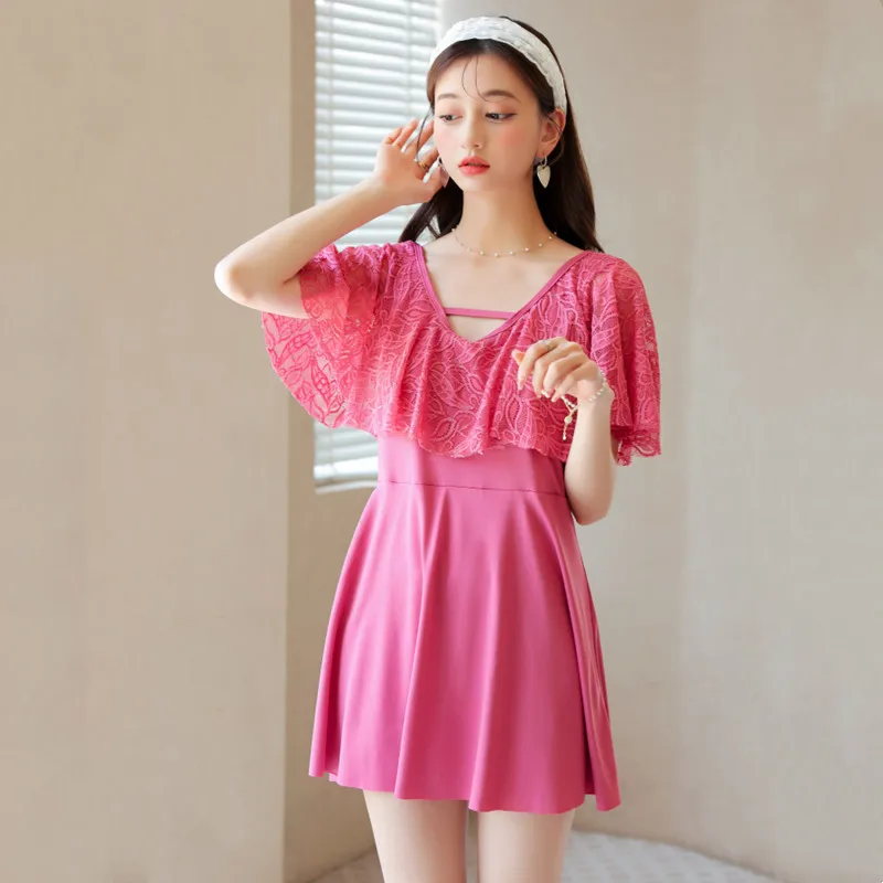 Женский слитный купальник-боксеры консервативный облегающий скрывающий живот Большие размеры кружевной женский купальник