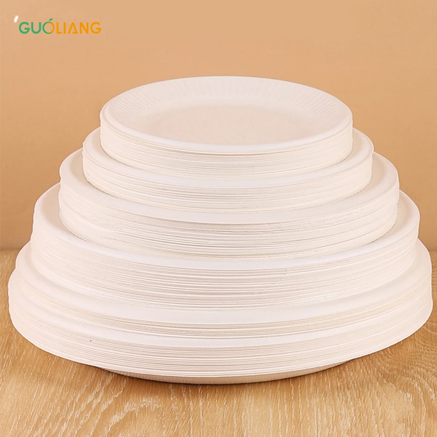 Manufacturer Greaseproof  and Microwavable  Biodegradable Paper Dishes Composatable Round Plate