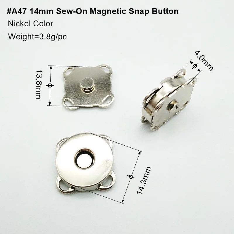 10mm, 14mm, 18mm sew on magnetic snap button in nickel color
