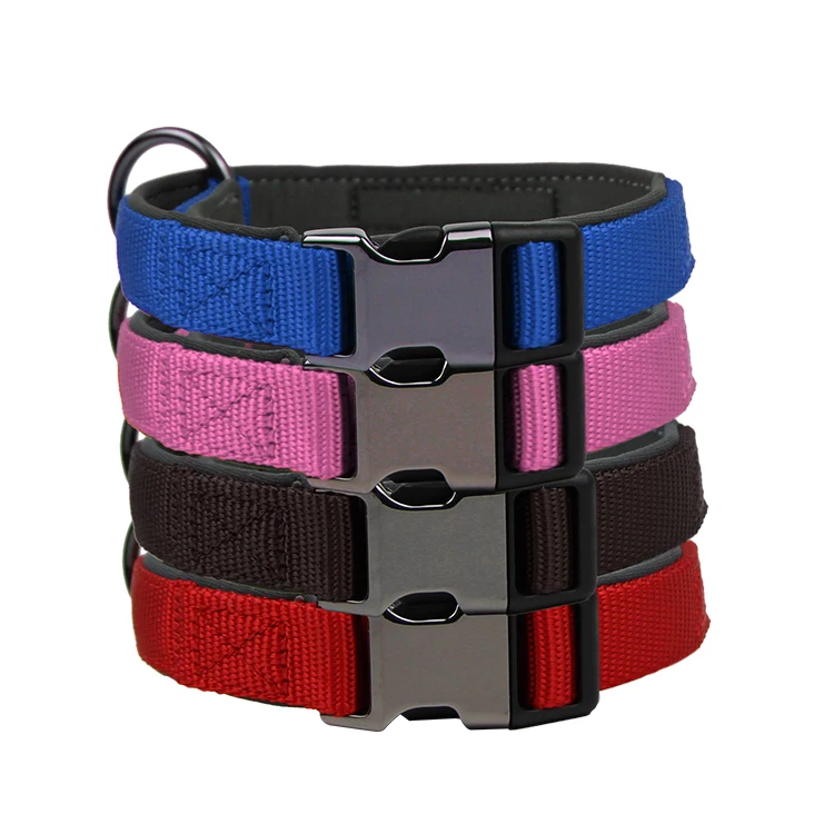 High Quality Adjustable Blank Imitation Nylon Pet Collar Neoprene Padded Dog Collar With Light Weight