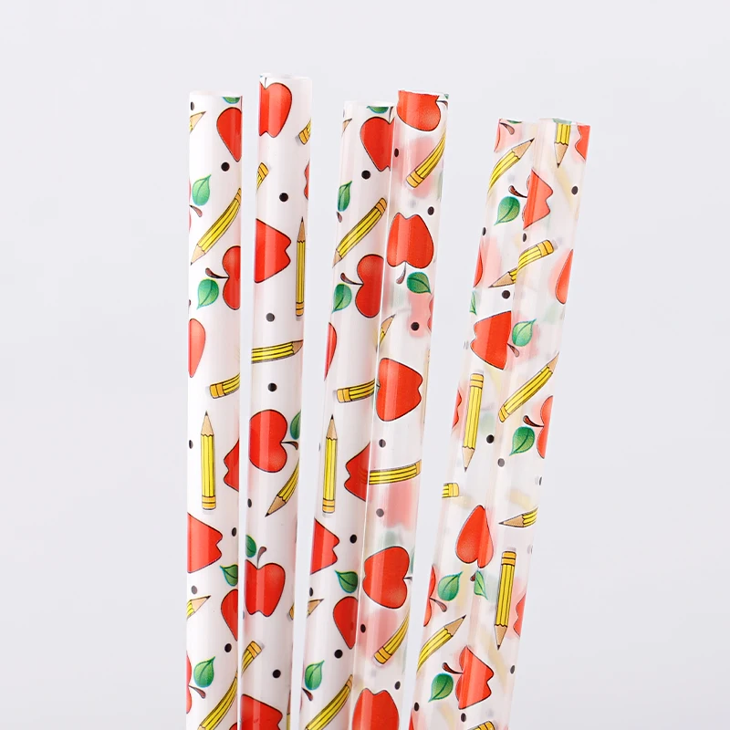 Последняя мода 2022 соломинка для учителя с яблоком и карандашом горячая Распродажа полипропиленовая твердая пластиковая школьников