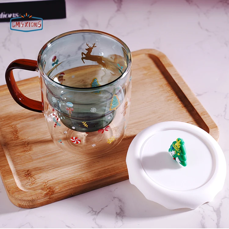 Fuguang Vintage Blank Mugs Printer Double Walled Glass Coffee Mug For Christmas