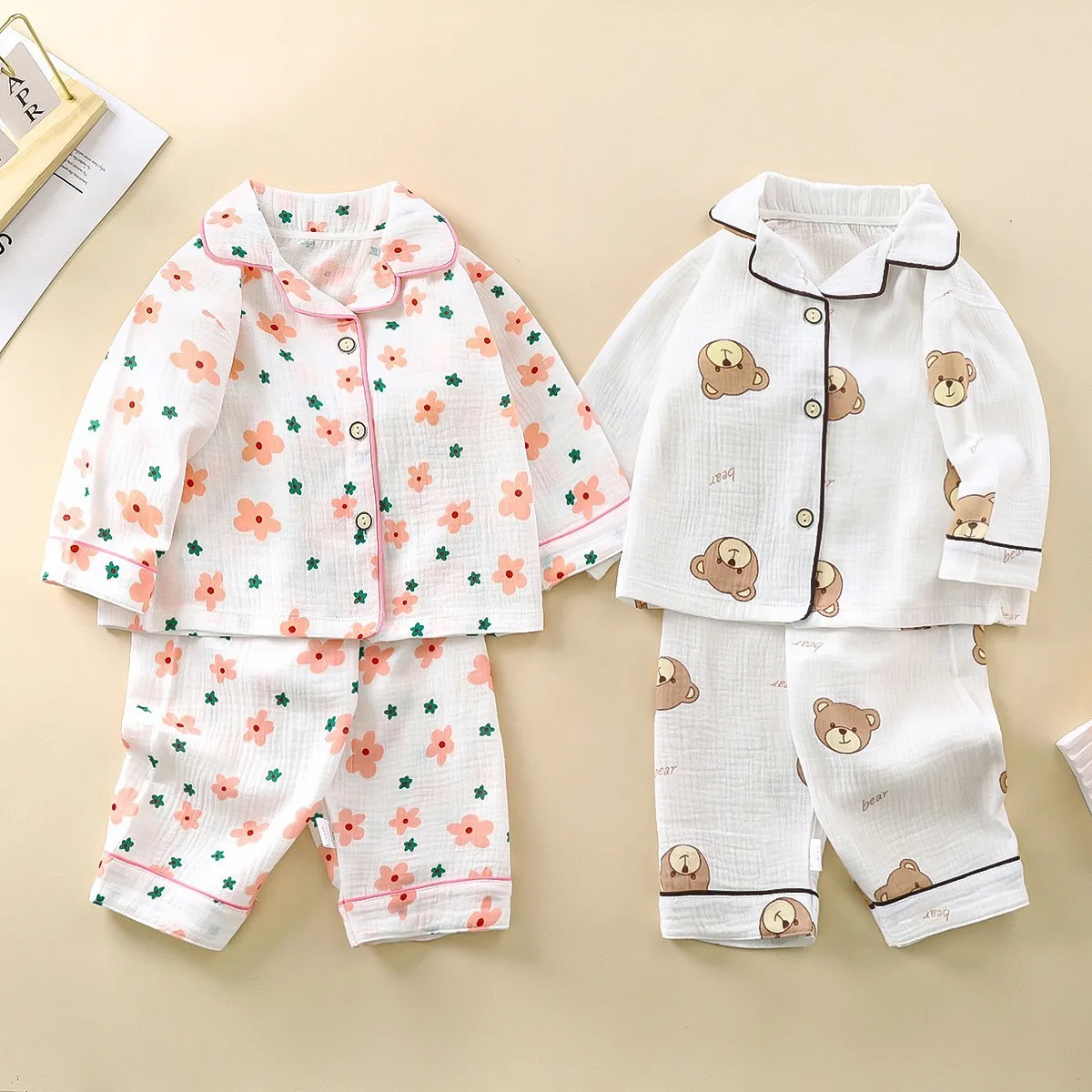 Wholesale Girls Kids Summer Long Sleeve Sleepwears Children Cotton Sleepwear for Girs Homewear Pajamas Sets Nightgowns