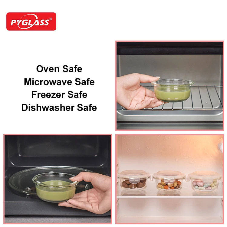 Three sets of mini round glass food storage containers with lids ,Glass food container with pine tray