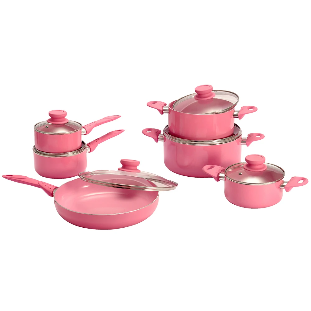 Non-stick Cookware Sets Best Selling Aluminum Induction Bottom Pink Non-stick Coating Cooking Surface Bakelite