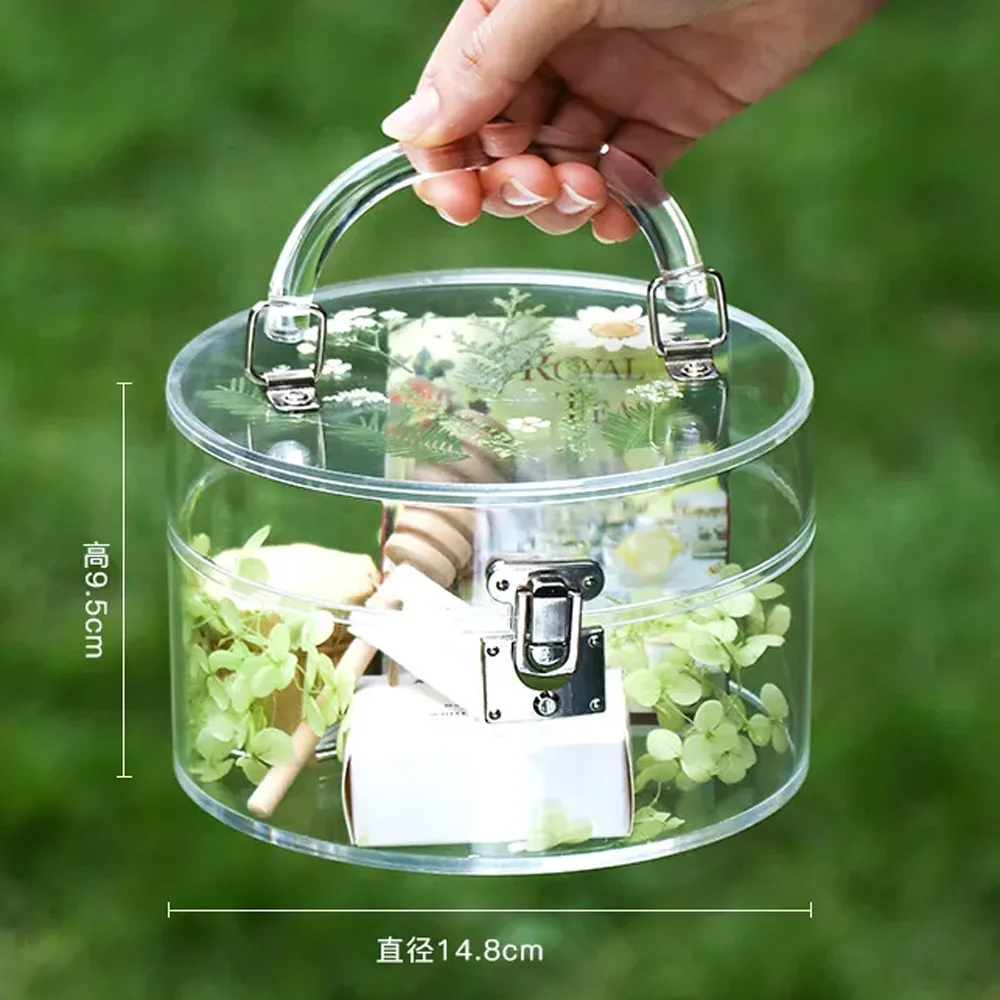 Transparent Round Acrylic Gift Box Rose Bouquet Clear Wrapping Box Candy Souvenir Case for Birthday